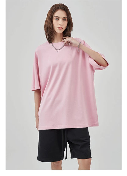 ZODF 2025 Spring Summer Men Solid 100% Cotton T-Shirts Unisex Women Loose 230gsm Noshrink Basic T Shirt Brand Tops HY0151