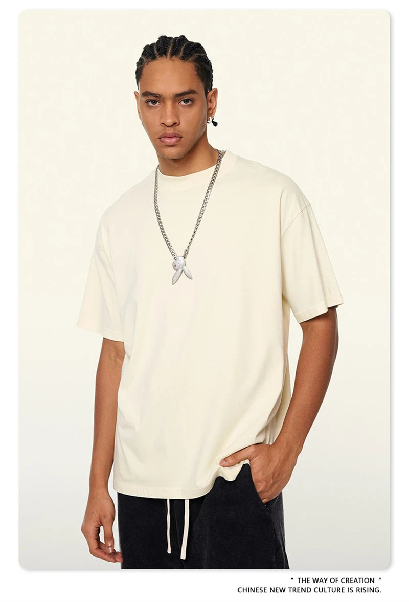 ZODF New Spring Summer 200gsm Washed Cotton T Shirts For Men Unisex Women Retro Casual Basic Solid T-Shirt Brand Tees HY0775