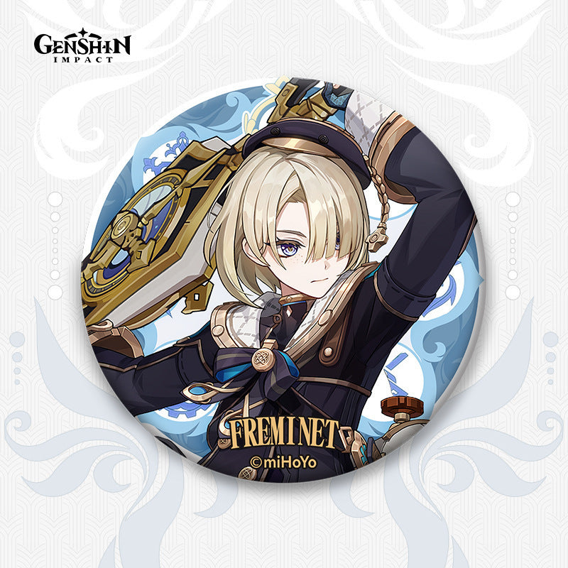 Genshin Impact Fontaine Lynette Lyney Costume Badge Pins Freminet Neuvillette Cosplay Wriothesley Backpack Brooches Kids Gifts