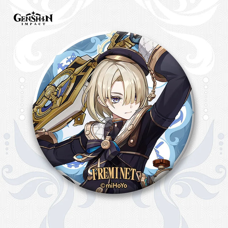 Genshin Impact Fontaine Lynette Lyney Costume Badge Pins Freminet Neuvillette Cosplay Wriothesley Backpack Brooches Kids Gifts