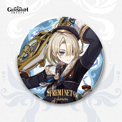 Genshin Impact Fontaine Lynette Lyney Costume Badge Pins Freminet Neuvillette Cosplay Wriothesley Backpack Brooches Kids Gifts