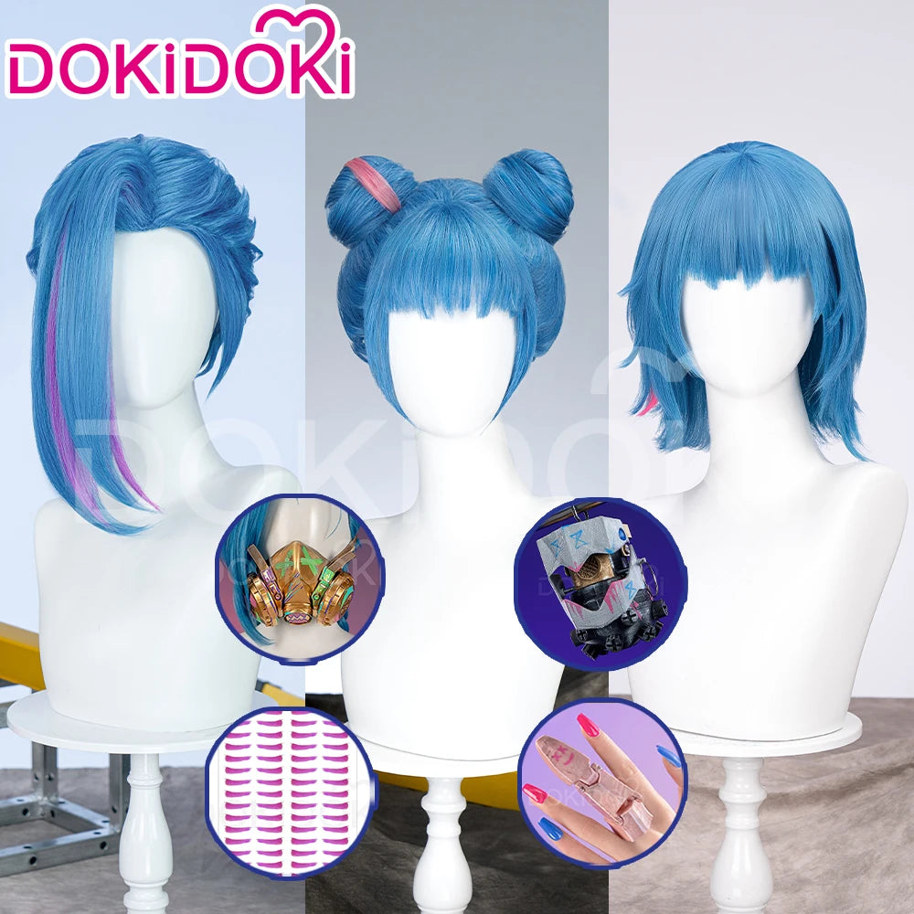 IN STOCK Jinxx Wig Game DokiDoki-R Women 38cm Hair Jinxx Cosplay Mask Tattoo Necklace Nails Bun Wig Luminous Ball Free Cap