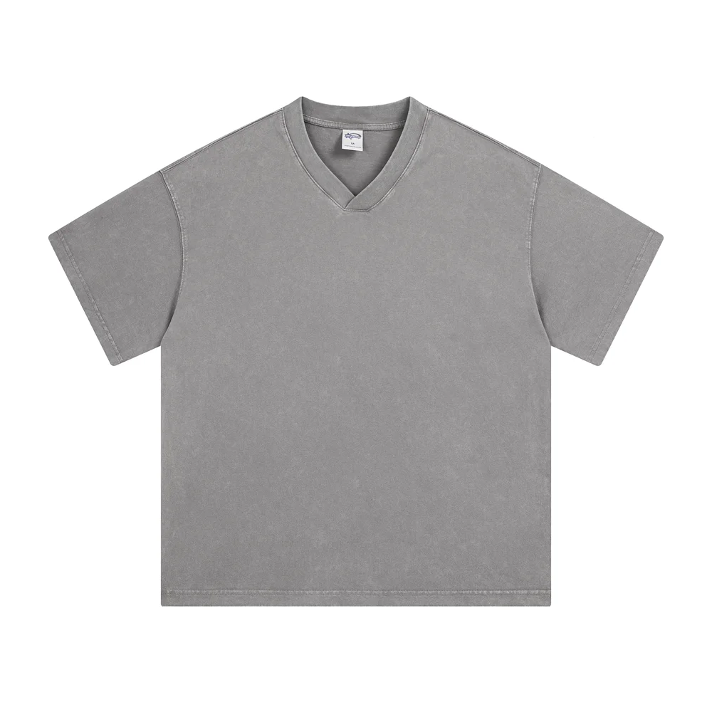 ZODF 2025 Men Summer 250gsm Batik Washed Cotton T-Shirts Retro Unisex Oversized V Neck Distressed T Shirt Brand Tees HY1067