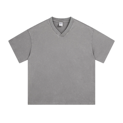 ZODF 2025 Men Summer 250gsm Batik Washed Cotton T-Shirts Retro Unisex Oversized V Neck Distressed T Shirt Brand Tees HY1067