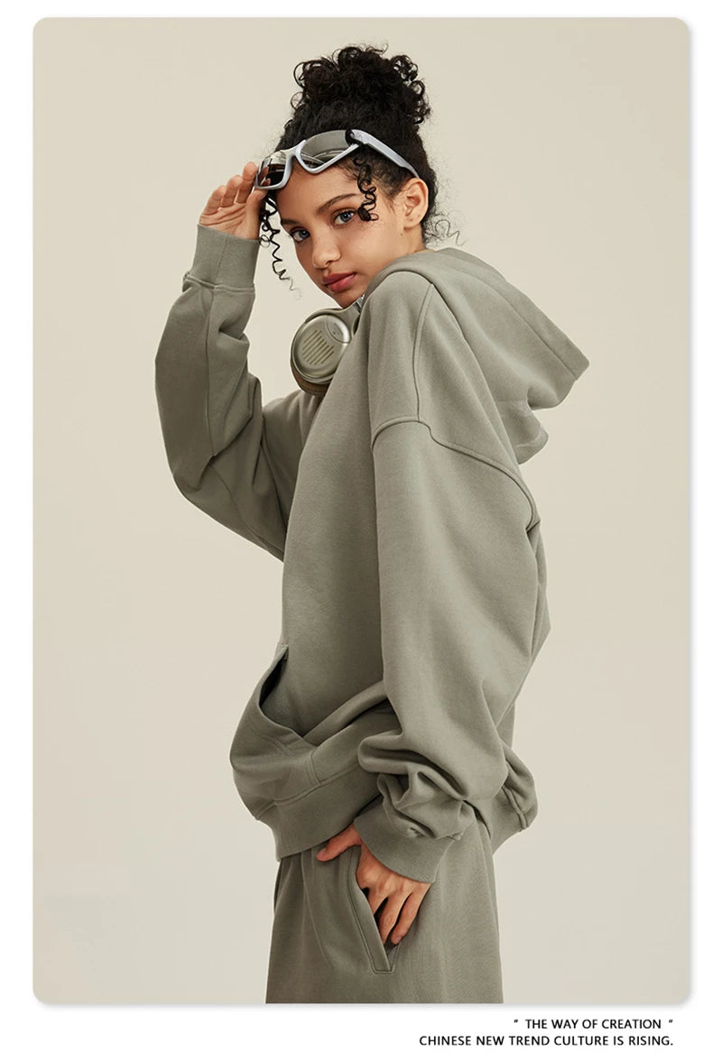 ZODF New Winter 440gsm Terry Hooded Hoodies For Men Retro Unisex Couple Loose Oversized Solid Pullovers Streetwears HY0664