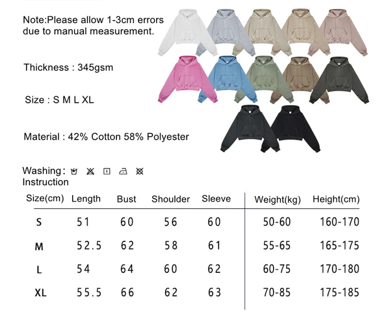 ZODF Chic Sexy Women Super-short Fleece Cropped Hoodies Girl Female Hip Hop Loose 345gsm Solid Hooded Pullover Streetwear HY0340