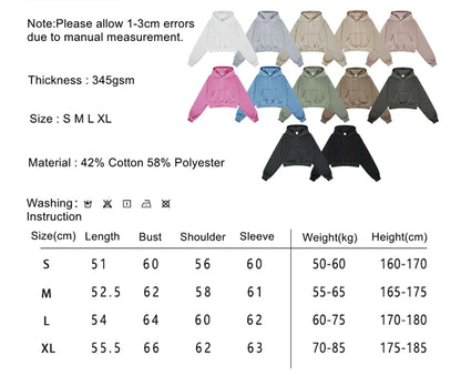 ZODF Chic Sexy Women Super-short Fleece Cropped Hoodies Girl Female Hip Hop Loose 345gsm Solid Hooded Pullover Streetwear HY0340