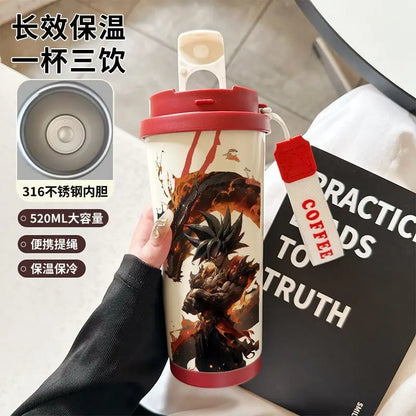 520ml Dragon Ball Thermos Cup Vegeta Water Bottle Son Goku Coffee Mug Large Capacity Drinking Bottle Kids Student Water Cup Gift