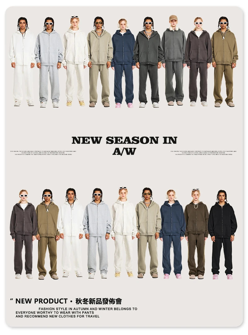 ZODF Fashion Winter Men Warm Zipper Fleece Hoodies Unisex Loose Basic 345gsm Knitted Hooded Hoodie Coats HY0904