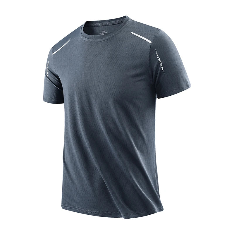 Chrlck Men’s Quick Dry Running T-Shirt Breathable Soft Elastic Outdoor Sports Tee for Hiking Fishing Summer - Gray