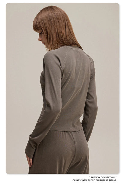 ZODF Sexy Autumn Washed 275gsm Full Sleeve T Shirt For Women Ladies Girls Slim Fit Distressed T-Shirts Tops HY1145