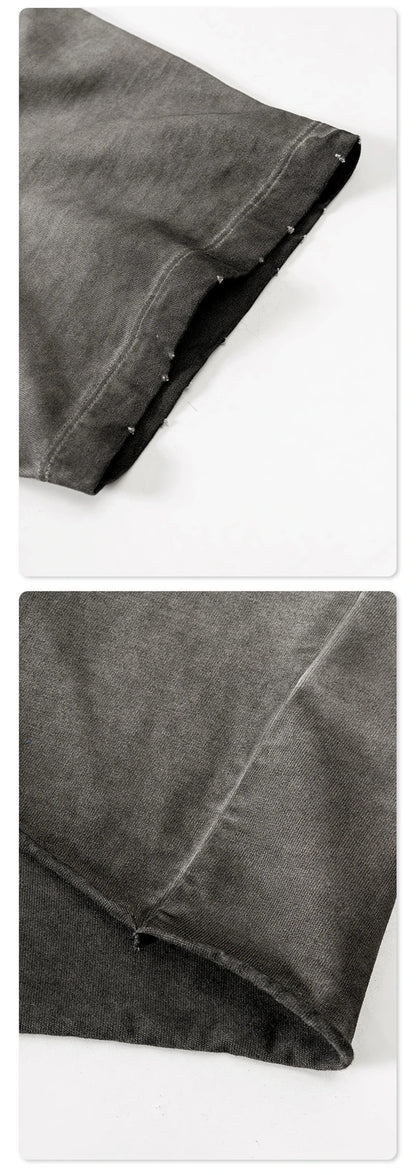 ZODF Fashion 2024 250gsm Washed Distressed T-Shirts For Men Unisex Women Retro Cotton Relax Fit T Shirt Brand Tees HY0838