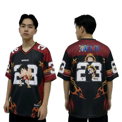 2526 New Bandai Anime One Piece Luffy Summer Jersey T-shirt Oversized 3D Adult and Children's Multifunctional Top Christmas