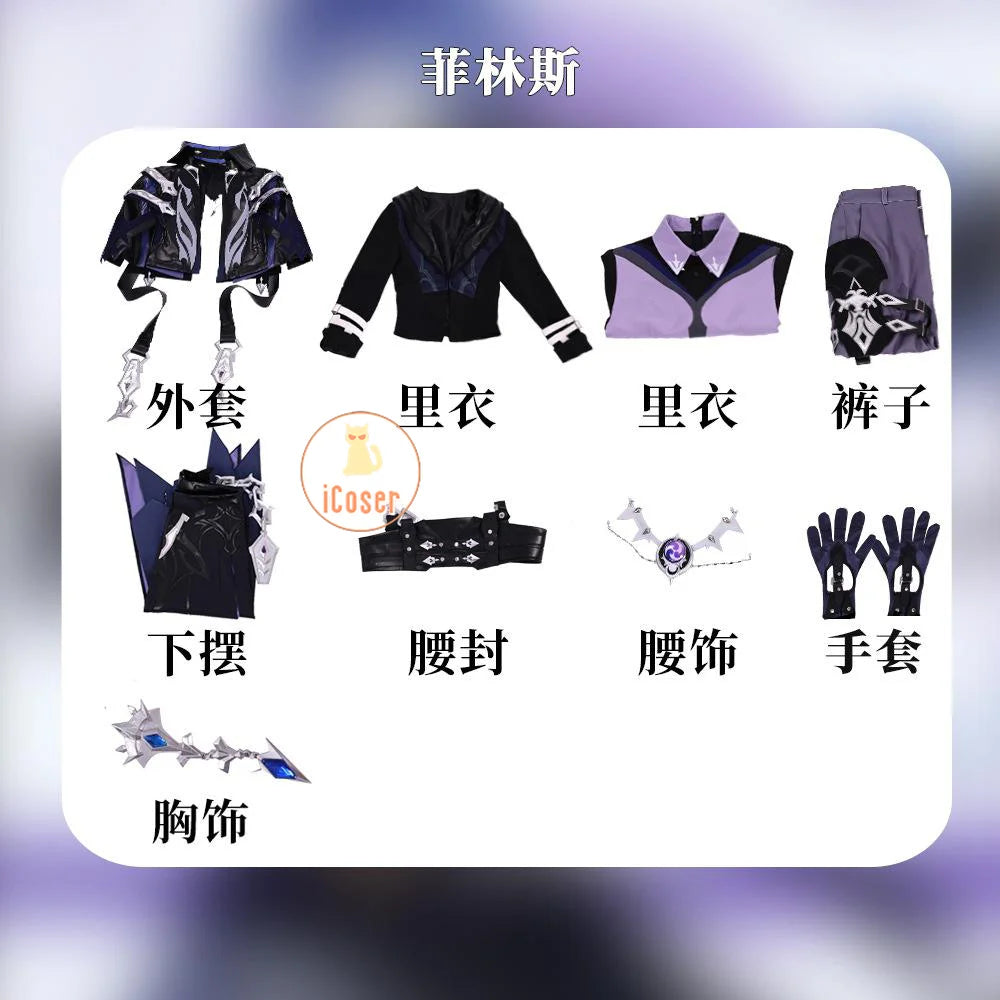 Genshin Impact Kyryll Chudomirovich Flins Cosplay Costume Wig Uniform Cloak Carnival Halloween Party for Women Men Props iCoser