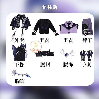 Genshin Impact Kyryll Chudomirovich Flins Cosplay Costume Wig Uniform Cloak Carnival Halloween Party for Women Men Props iCoser