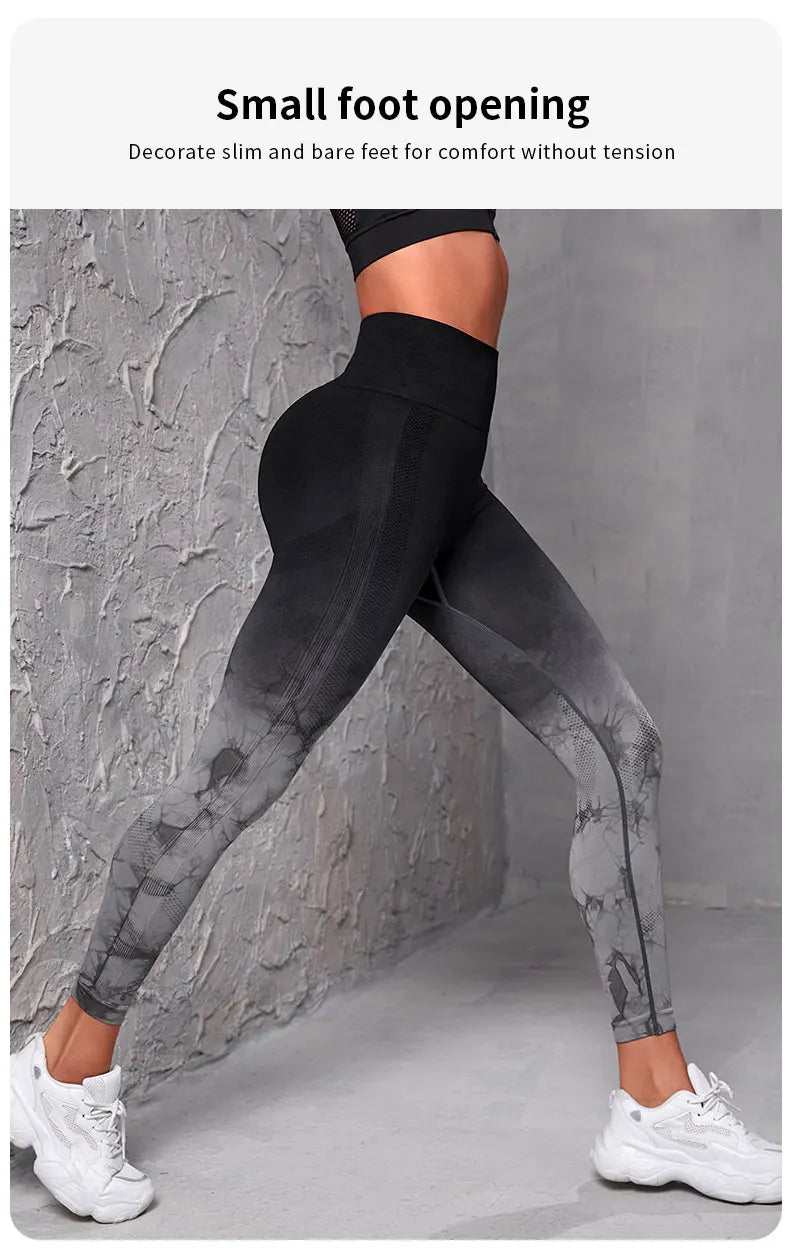 Women’s Seamless High Waist Push-Up Yoga Leggings Tie-Dye Scrunch Gym Workout Pants - black / S