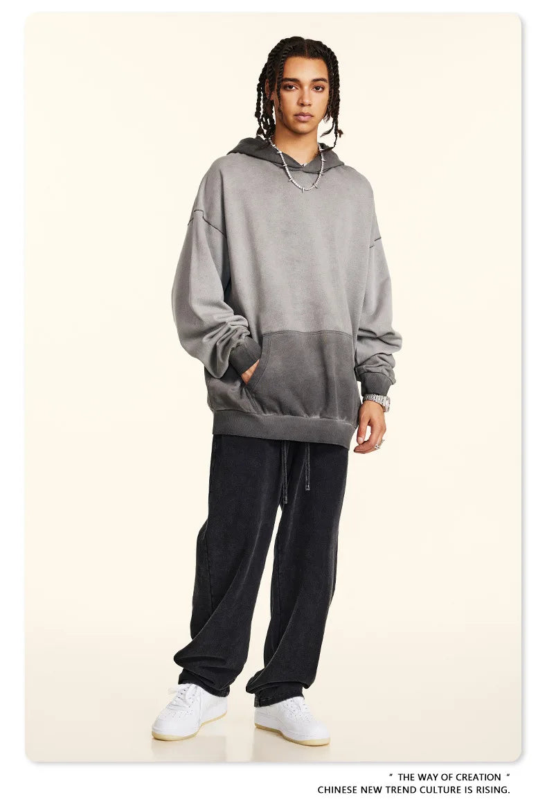 ZODF American Retro Washed Cotton Hoodie For Men Unisex Autumn High Street Oversized Knitted 380gsm Hooded Pullovers Coat HY0913