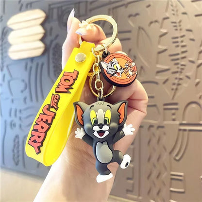 Anime Disney Keychain kawaii Tom and Jerry Cartoon Figure PVC Doll Bag Keyring Ornament Accessories Children Toys Birthday Gifts