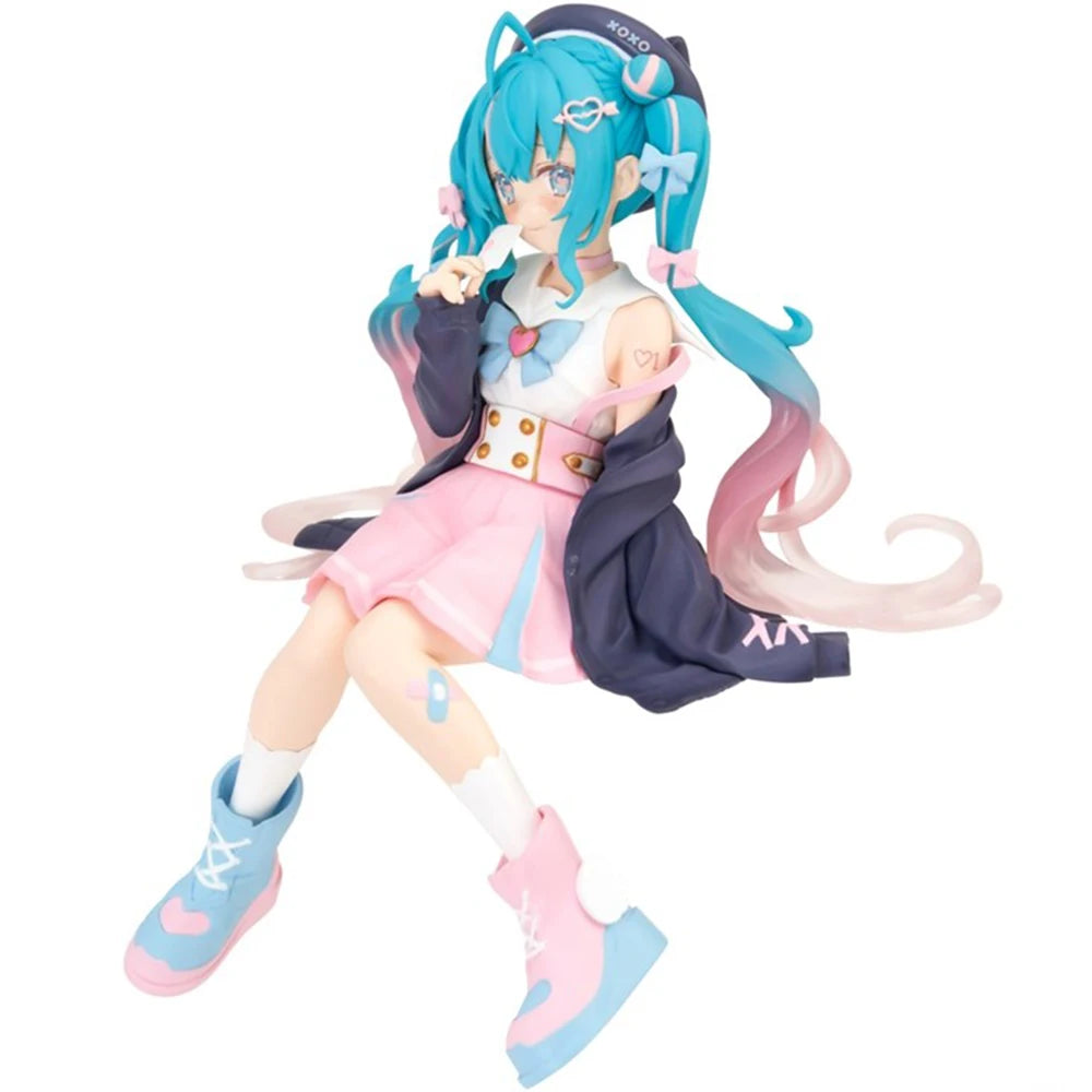Hatsune Miku Pink Sakura Sitting PVC Anime Figure Model Toy Decoration Collectible Gift - No Box