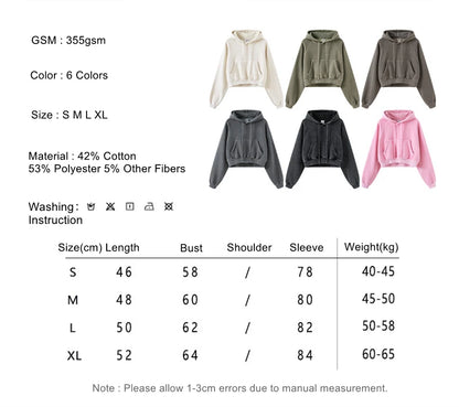 ZODF Women Hotsweet 2025 Winter Washed Fleece Crop Hoodies Girls Oversized Raglan Sleeve 400gsm Hooded Pullovers HY0648