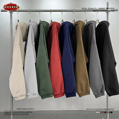 ZODF Trendy Winter Man Warm 430gsm Fleece Zipper Hoodies Unisex Solid Loose Zip-Up Hooded Coats Brand Outfit HY1130