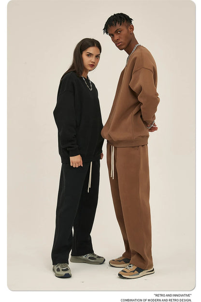 ZODF New 2025 Winter 350gsm Fleece Sweatshirts For Men Unisex Casual Loose Basic Solid O-Neck Thick Warm Pullovers HY0635