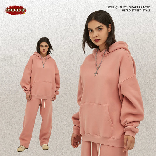 ZODF New Thick 350gsm Fleece Hooded Hoodies For Men Unisex Winter Oversized Loose Basic Solid Sweatshirts Pullovers Coats HY0631