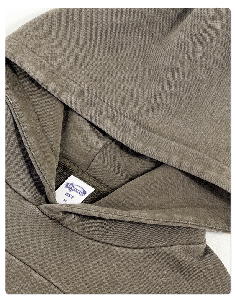 ZODF Fashion Heavy Weight 430gsm Washed Hoodie For Men Unisex Loose Edge Patchwork Distressed Hooded Pullovers Coat HY1098