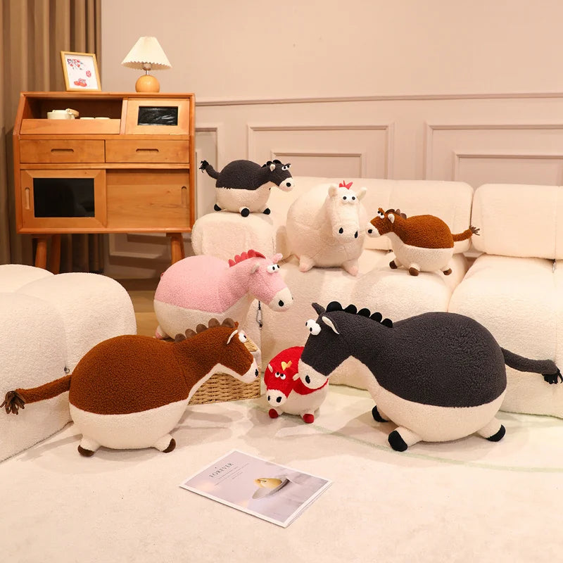 Cute Cartoon horse Plush Throw Pillow Toy Anime Stuffed Animals Round Fat Chubby Plushies Cushion Doll For Home Decor