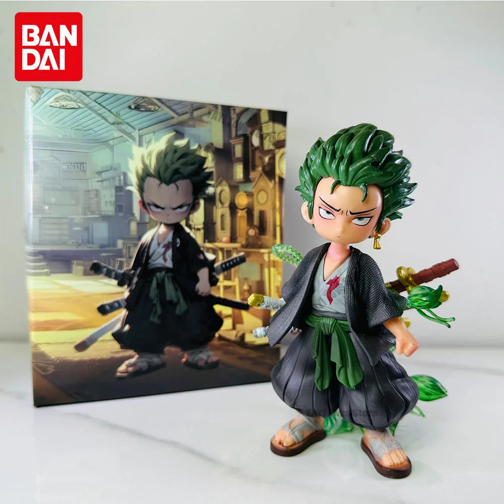 New One Piece Anime Figure Q-version Roronoa Zoro Model Ornaments Action Figures Collection Model Doll Toy Kid Gift