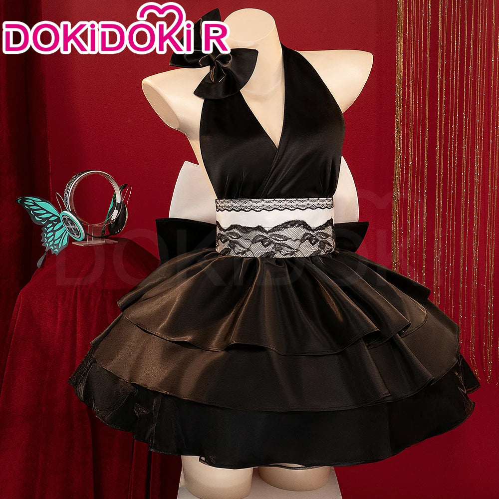 Lukaa Cosplay Costume DokiDoki-R Women Cute Black Full Dress Lukaa Cosplay Headphone Butterfly Female Cosplay