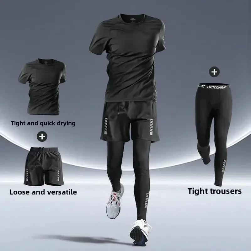 Men’s Fitness Running Set Tight-Fit Quick-Dry Sportswear for Autumn Night Runs Training and Cycling Gear - SKY BLUE