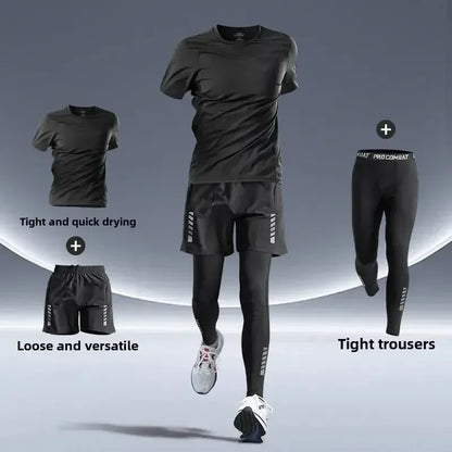 Men’s Fitness Running Set Tight-Fit Quick-Dry Sportswear for Autumn Night Runs Training and Cycling Gear - SKY BLUE