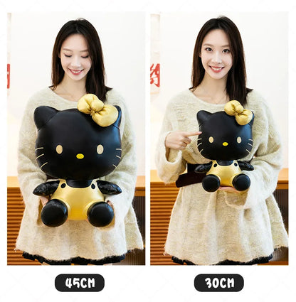 Cute Hello Kitty Plush Toy Black Gold Leather Cute Stuffed Animal Doll Kids Birthday Xmas Gift for Girls Plushie Pillow Present