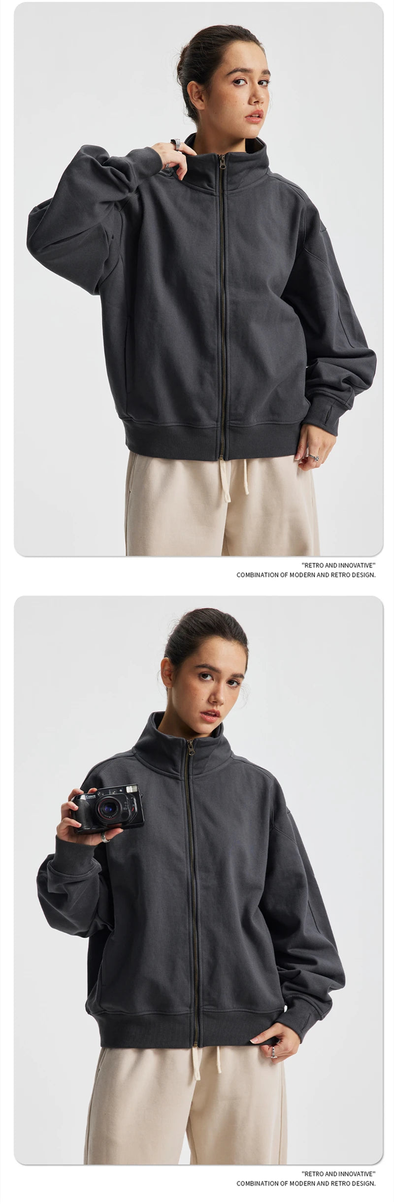 ZODF 430gsm Heavyweight Solid Zipper Hoodie for Men Unisex Loose Stand Collar Coat HY1101 Autumn 2025 Fashion