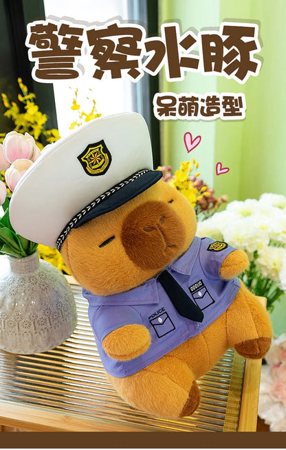 New Kawaii 50cm Plush Toy Capybara Police Stuffed Animal Pillow Cute Plush Doll for Kids Birthday Christmas Gift