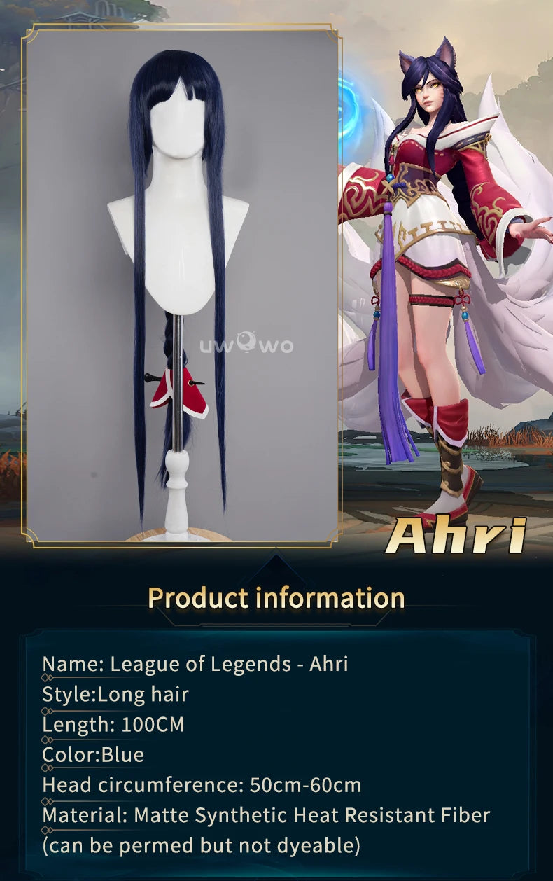 IN STOCK UWOWO Ahri Cosplay Wig Game League of Legends/LOL: Ahri Wig Champion Cosplay Wigs Ahri Hair Dark Blue 100cm Long Wig