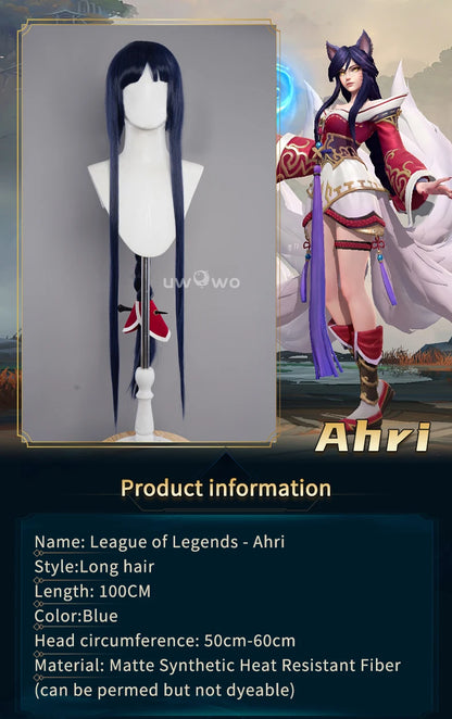 IN STOCK UWOWO Ahri Cosplay Wig Game League of Legends/LOL: Ahri Wig Champion Cosplay Wigs Ahri Hair Dark Blue 100cm Long Wig