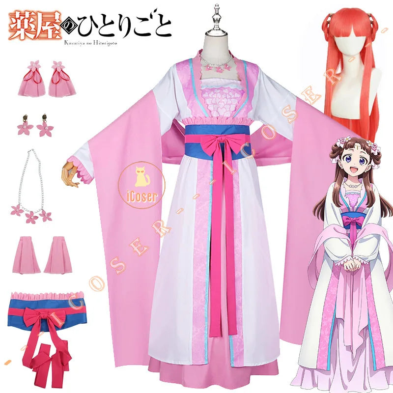 Anime The Apothecary Diaries Lishu Cosplay Costume Wig Dress Earrings Headwear Hanfu Kusuriya No Hitorigoto for Women Girls Cos