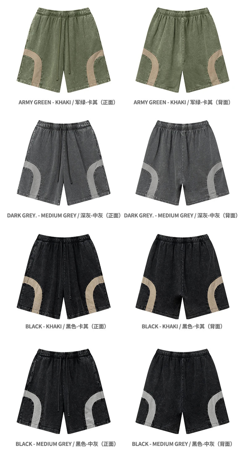 ZODF 2025 Summer Patchwork Washed Cotton Shorts For Men Unisex Retro Y2K High Street Distressed 330gsm Shorts Streetwears HY1057