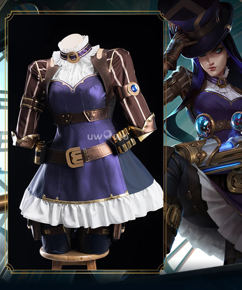 LAST BATCH UWOWO Caitlyn  Cosplay Game LOL: Caitlyn Sheriff of Piltover Cosplay Costume With Hat Halloween Costume