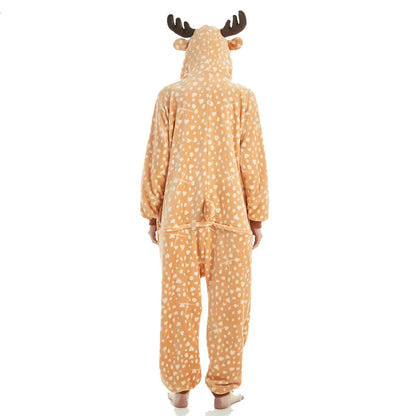 Kigurumi Onesie Pajamas Zip Cartoon Deer Jumpsuits For Adult Women Men Animal Pyjamas Pajama Cosplay Costume Nightwears Overalls