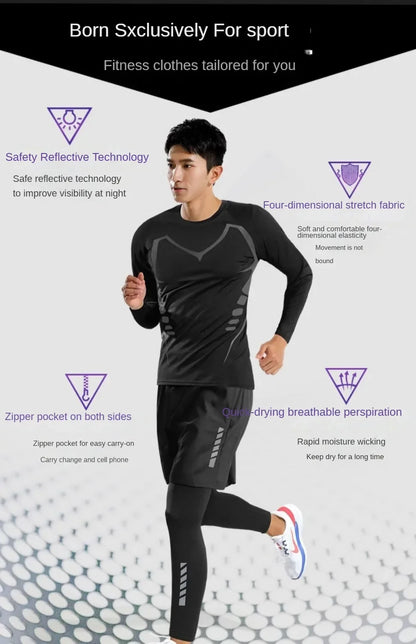 3-7pcs Men’s Ice Fiber Quick-Dry Running Fitness Tracksuit Full Set for Marathon Training Cycling Jogging Gym Sweatpants