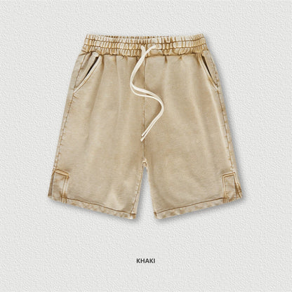 ZODF 2024 Summer Men 350gsm Washed Cotton Shorts Unisex Retro High Street Loose Side Slit Short Pants Streetwears HY0839