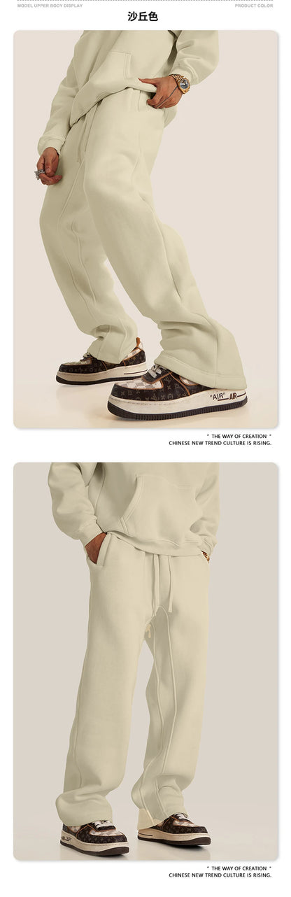 ZODF 345gsm Fleece Straight Pants for Men Unisex Loose Comfortable Sport Trousers Autumn Winter HY0864