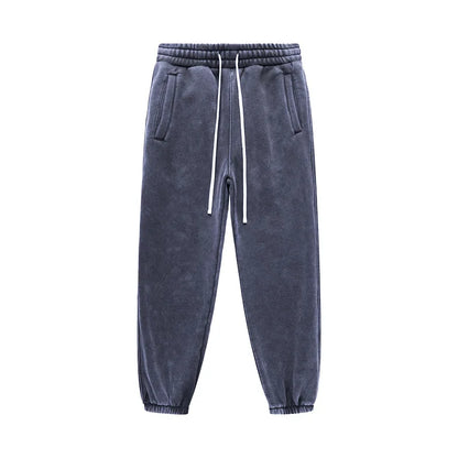 ZODF Vintage Men 360gsm Thick Fleece Sweatpants Women Unisex Loose Washed Distressed Warm Joggers Pants For Winter HY0749