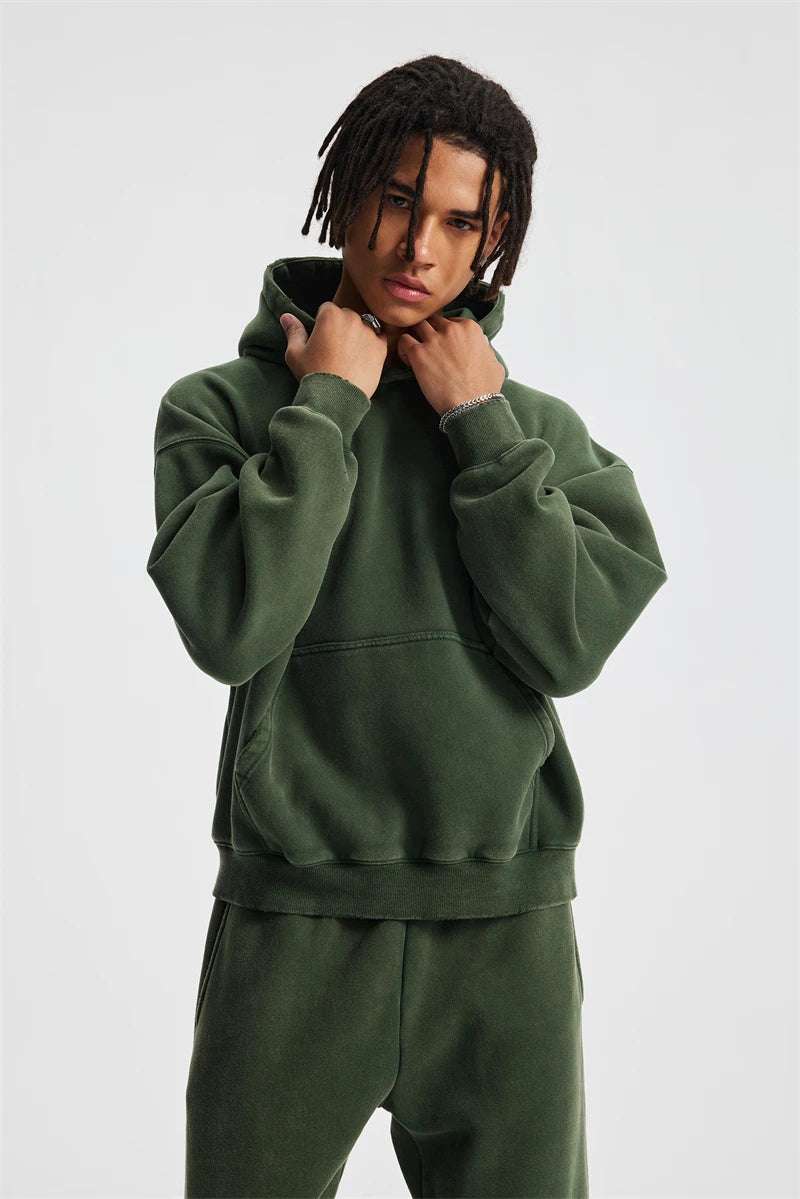 ZODF Retro 2025 Winter Man Washed Boxy Fleece Hoodies Unisex 370gsm Loose Hooded Pullovers Sweatshirt Streetwears HY1129