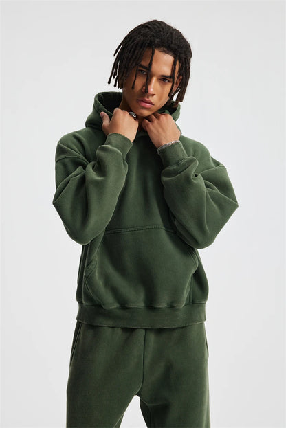 ZODF Retro 2025 Winter Man Washed Boxy Fleece Hoodies Unisex 370gsm Loose Hooded Pullovers Sweatshirt Streetwears HY1129