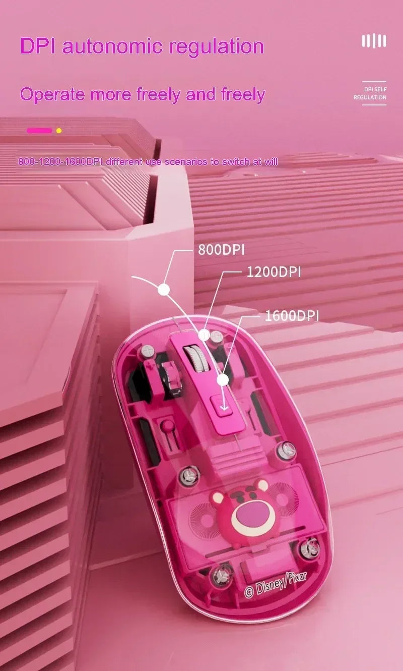 New Disney Wireless 2.4g Transparent Mouse Dual Bluetooth Charging Mute Silent Female Tablet Computer Notebook Office Gift