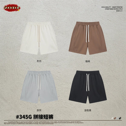 ZODF Trendy 2025 Men Summer Patchwork 345gsm Shorts Unisex Casual High Street Loose Fit Sport Solid Shorts Streetwears HY1053